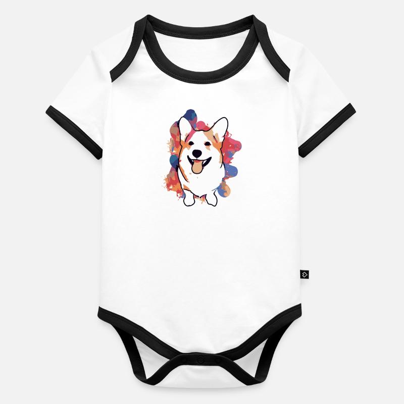 Happy corgi Body Bébé bio contrasté manches courtes