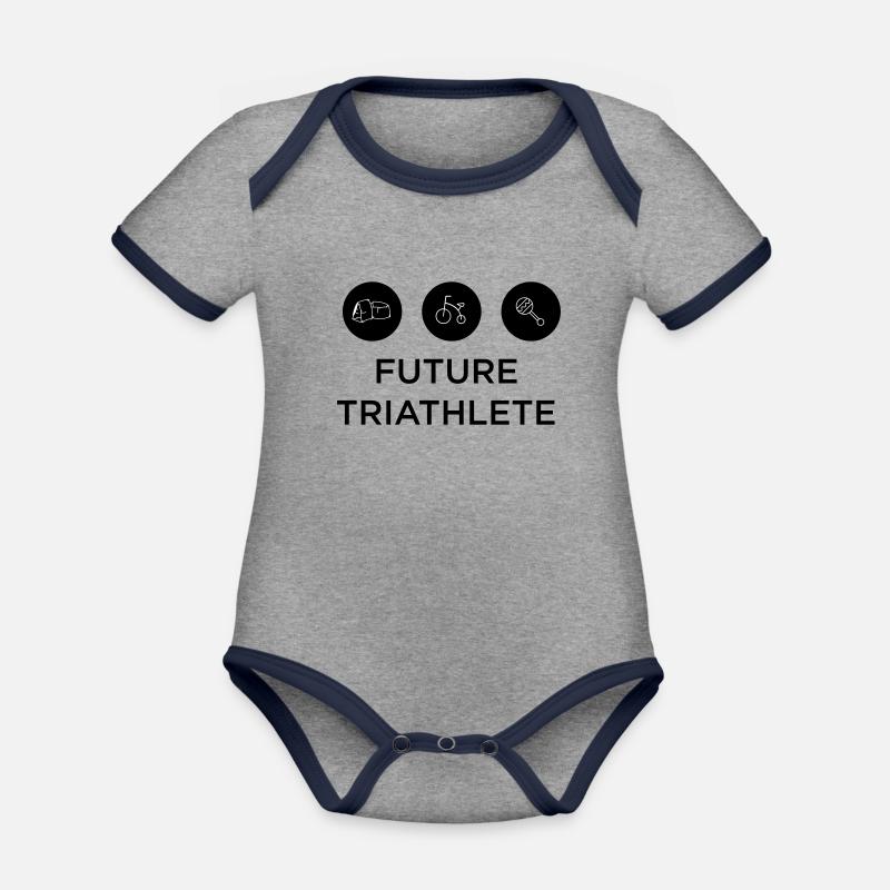 Future triathlète - Body Bébé bio contrasté manches courtes - gris chiné/bleu marine