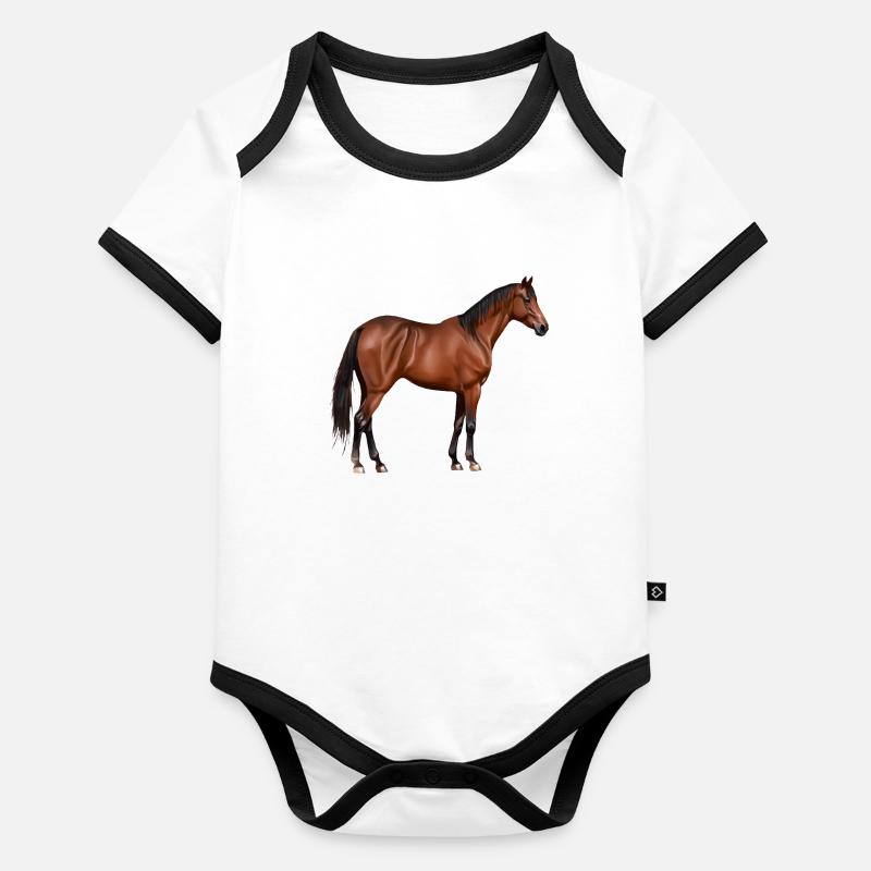 Serafina - cheval brun, debout Body Bébé bio contrasté manches courtes
