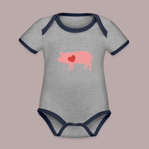 PIG WITH HEART - Ekologisk kontrastfärgad kortärmad babybody