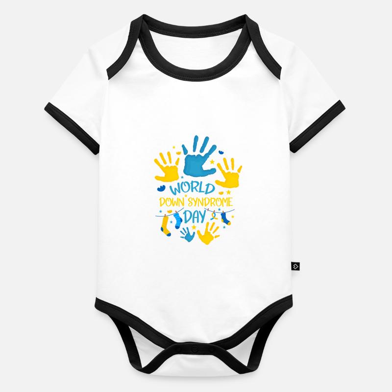 Journée mondiale du syndrome de Down Empreinte de main Body Bébé bio contrasté manches courtes