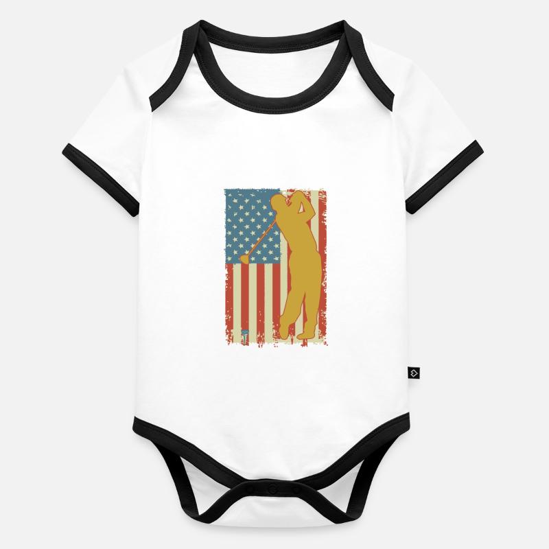 Golfing American Flag Baby Bio-Kurzarm-Kontrastbody