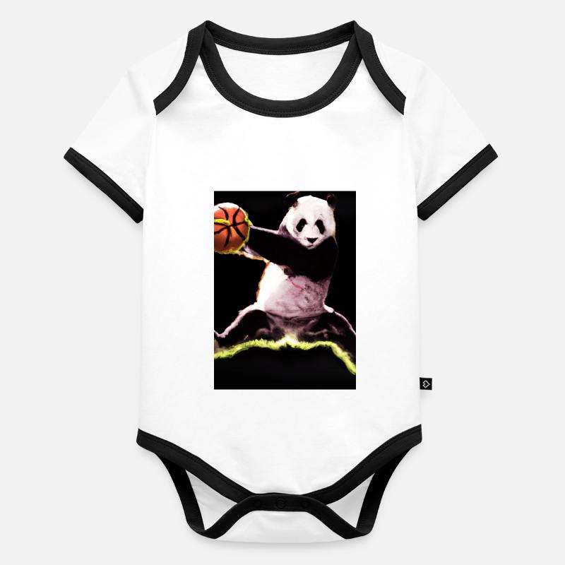 Basketball Dunk Panda Baby Bio-Kurzarm-Kontrastbody