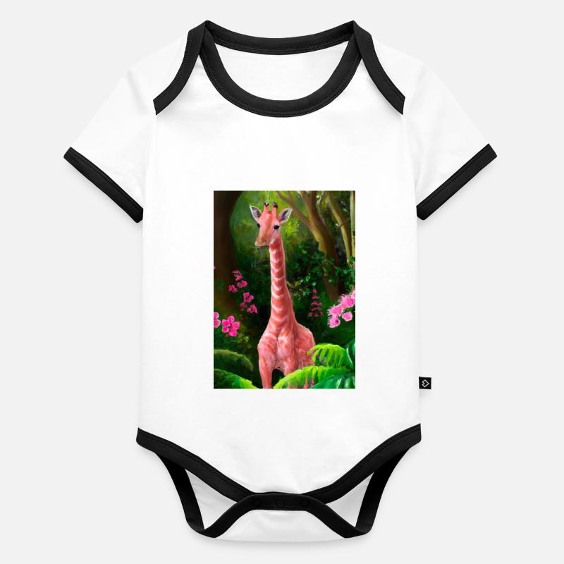 Rosa Giraffe Baby Bio-Kurzarm-Kontrastbody