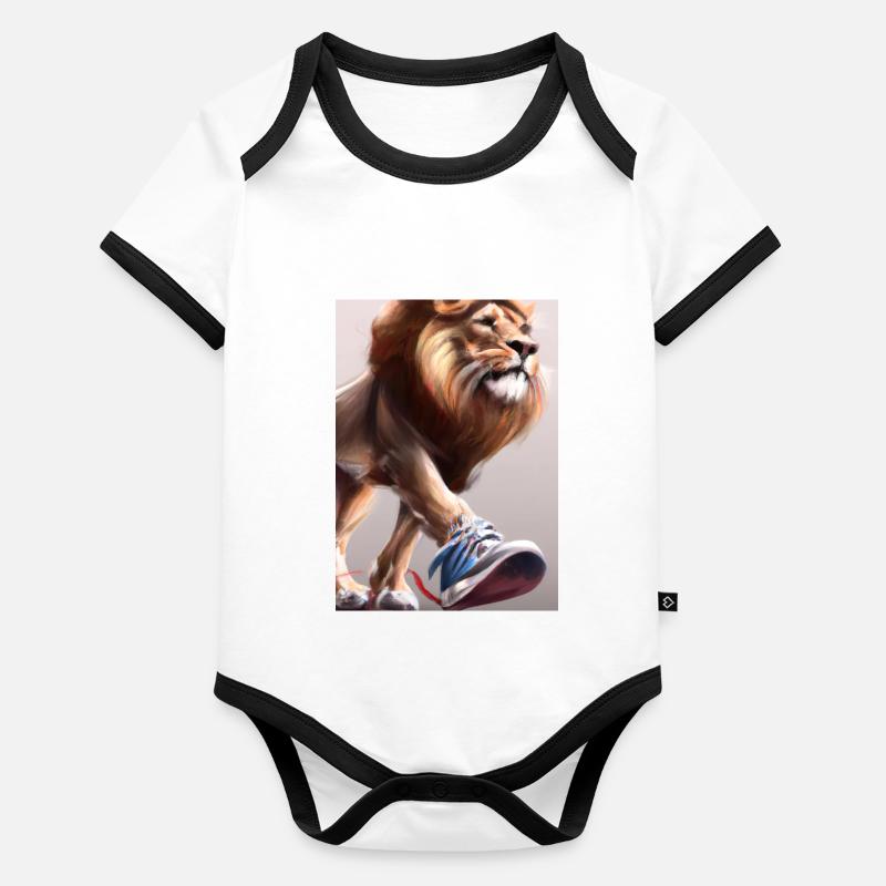 Löwe trägt Turnschuhe Baby Bio-Kurzarm-Kontrastbody