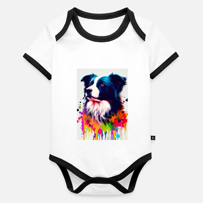 Bunter Border Collie Baby Bio-Kurzarm-Kontrastbody