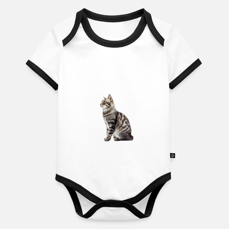 Chat Manx Body Bébé bio contrasté manches courtes