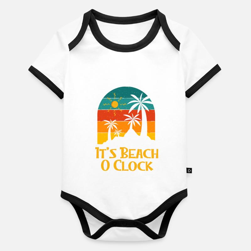 C’est la plage O Clock Vacances Voyage d’été Tropical Body Bébé bio contrasté manches courtes
