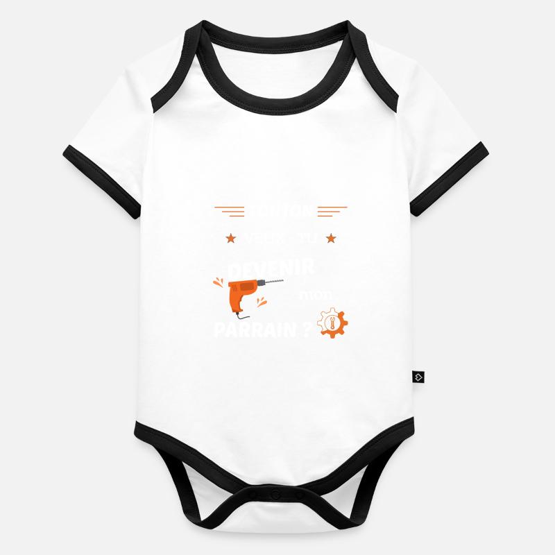 Tonton veux tu devenir mon parrain - demande Body Bébé bio contrasté manches courtes