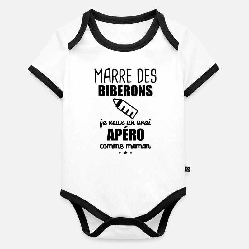 Marre des biberons, cadeau naissance, grossesse Body Bébé bio contrasté manches courtes