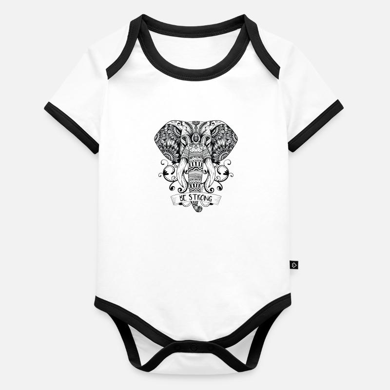 Mandala Elephant - Soyez fort Body Bébé bio contrasté manches courtes