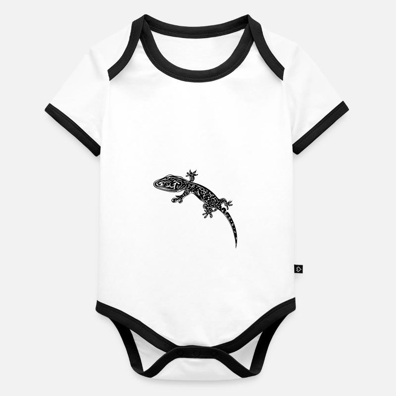 Petit gecko sur le mur Body Bébé bio contrasté manches courtes