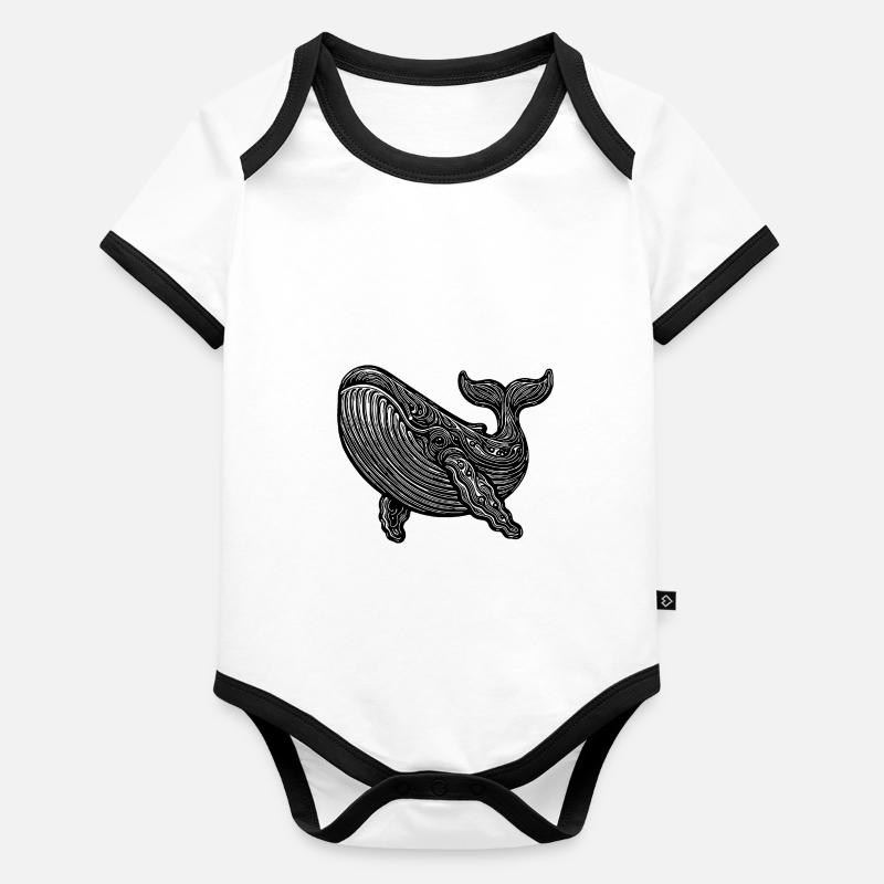 Grande baleine plongeuse Vintage créature de mer Body Bébé bio contrasté manches courtes