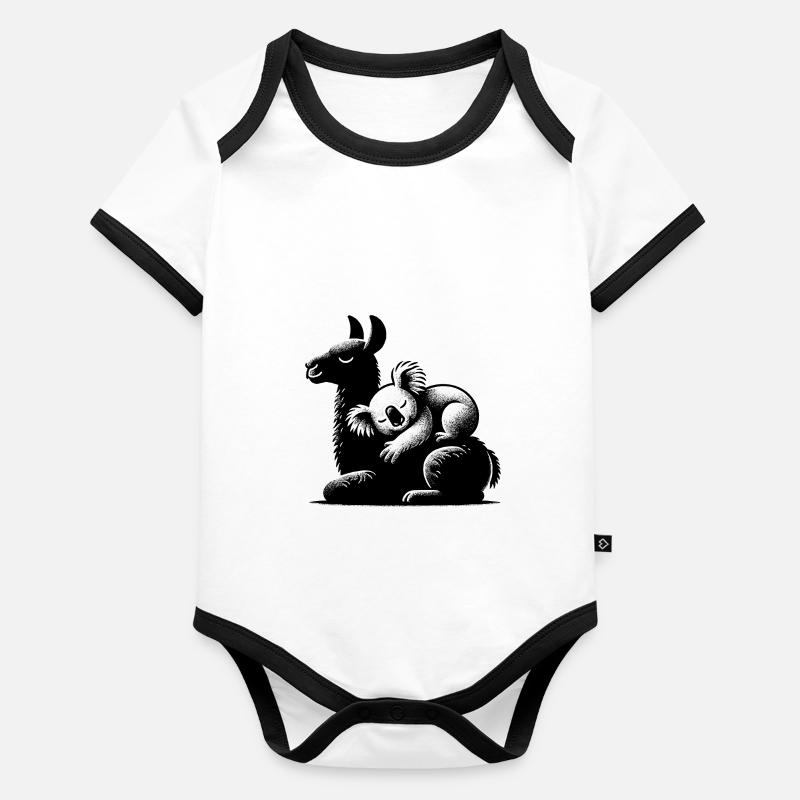 Koala endormi sur un lama endormi Body Bébé bio contrasté manches courtes