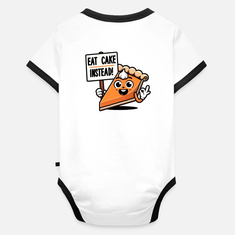 Eat Cake Instead Funny Pilgrim Turkey Thanksgiving Organic Baby Contrasting Bodysuit