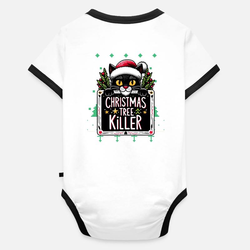 Meowy Tree Killer Chat Pyjama PJ Laid Drôle Noël Body Bébé bio contrasté manches courtes