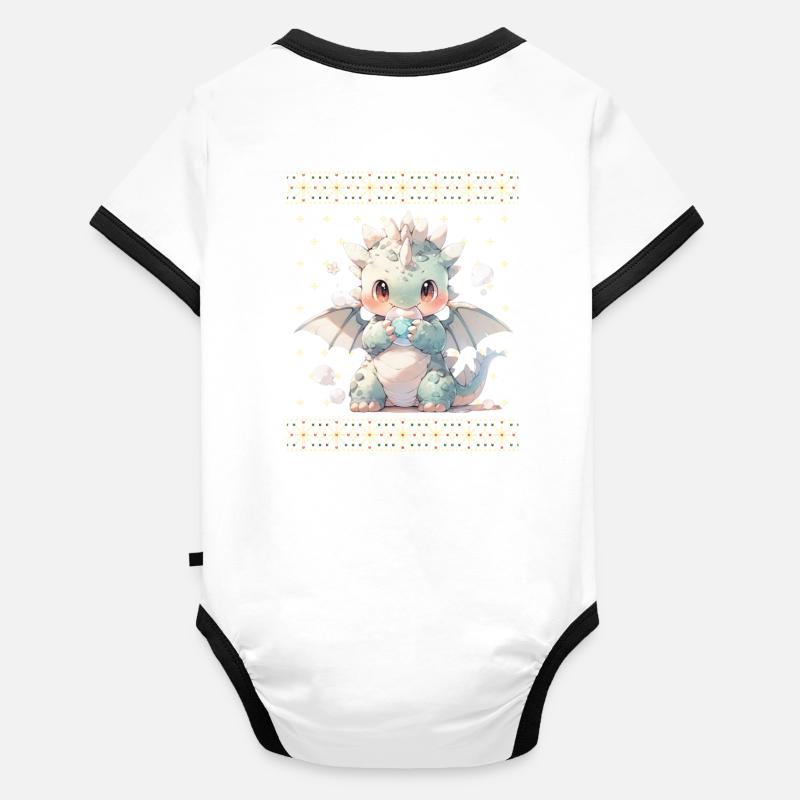 Dragon kawaii dans le style pull de Noël moche Body Bébé bio contrasté manches courtes