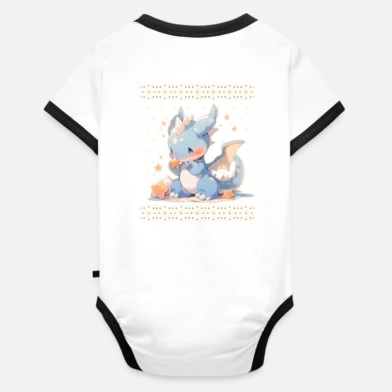 Dragon kawaii dans le style pull de Noël moche Body Bébé bio contrasté manches courtes
