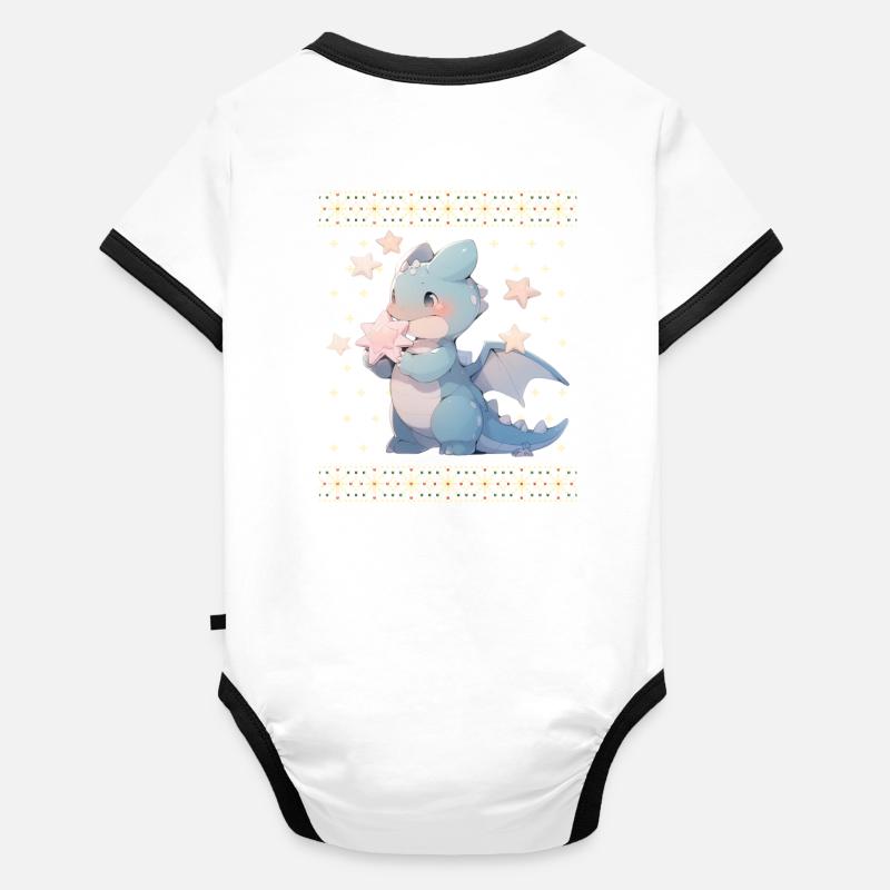 Dragon kawaii dans le style pull de Noël moche Body Bébé bio contrasté manches courtes