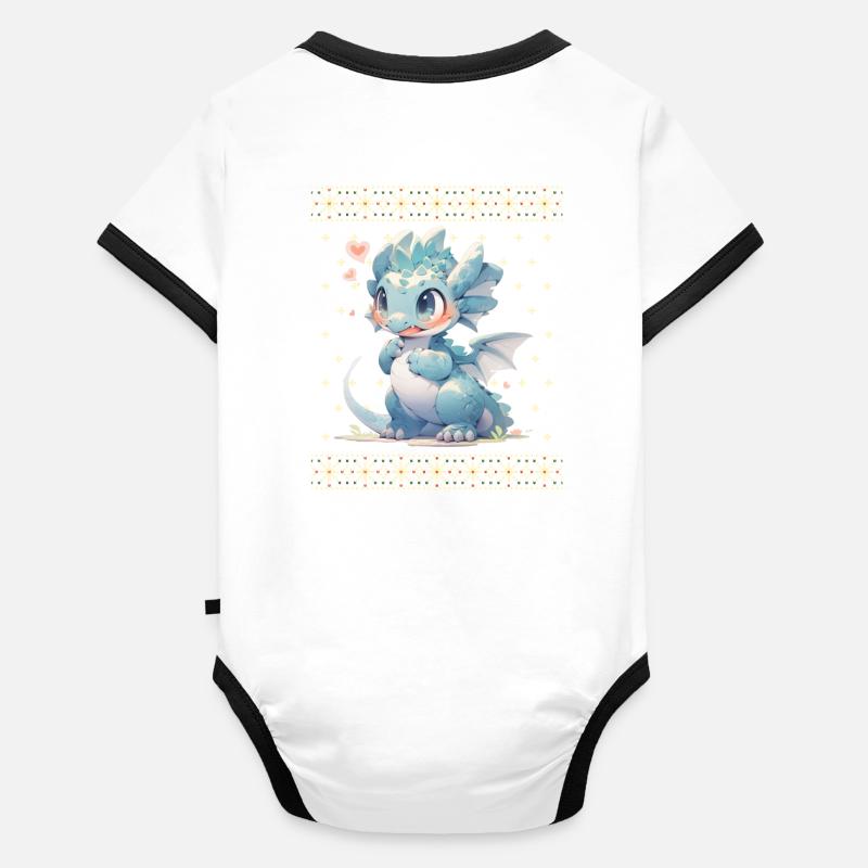 Dragon kawaii dans le style pull de Noël moche Body Bébé bio contrasté manches courtes