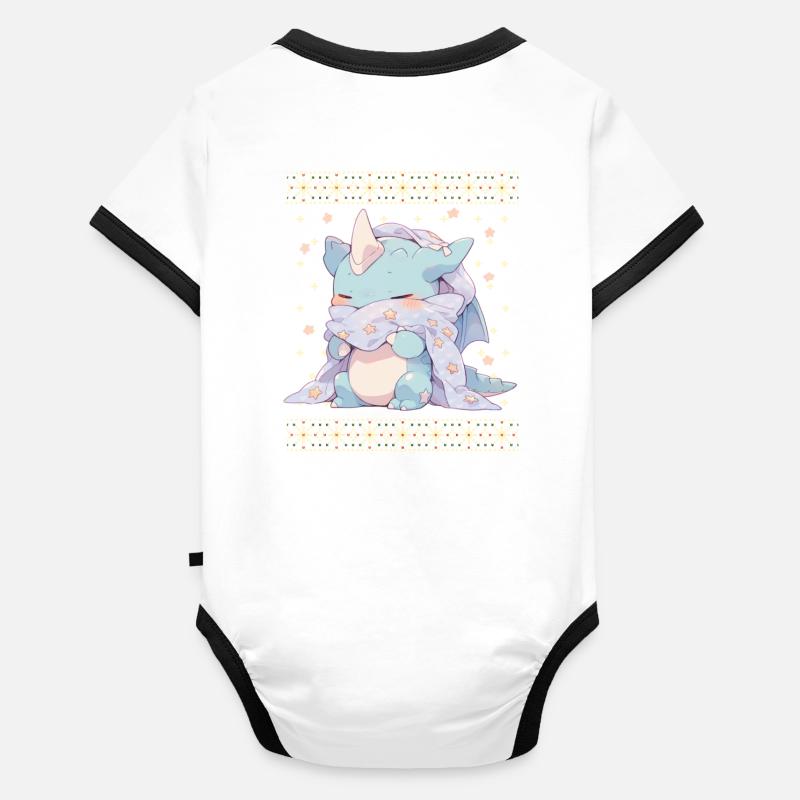 Dragon kawaii dans le style pull de Noël moche Body Bébé bio contrasté manches courtes