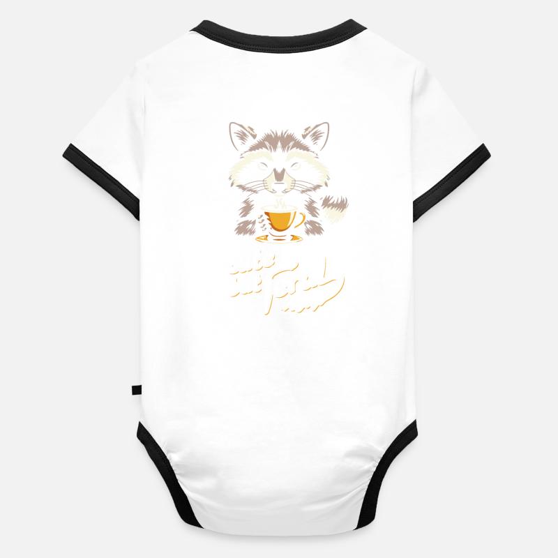 Conception de dessin animé de café raton laveur mignon mais sauvage Body Bébé bio contrasté manches courtes
