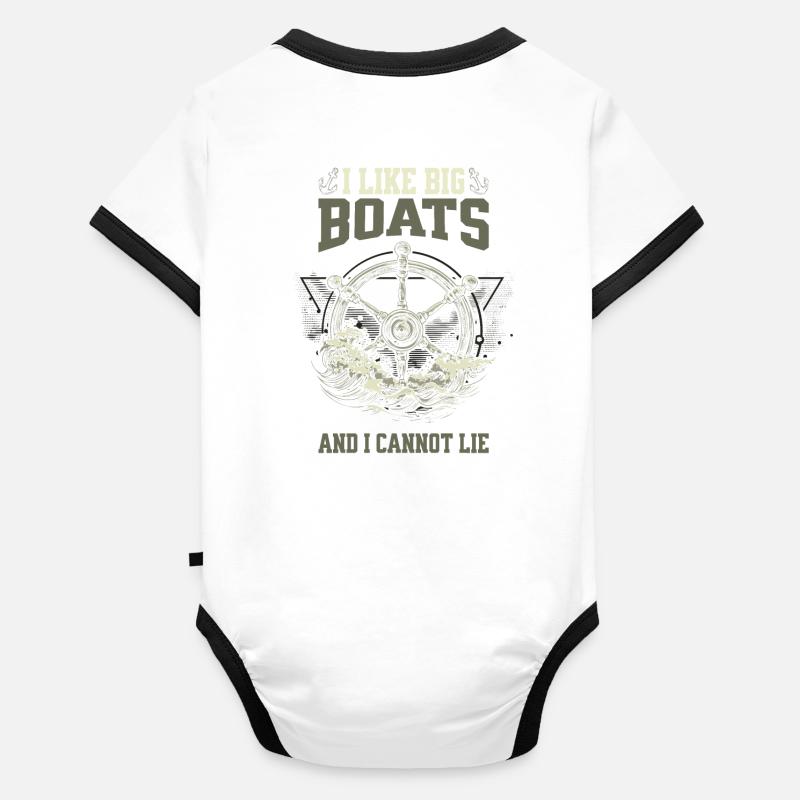 I Like Big Boats And I Cannot Lie Steering Wheel Design Organic Baby Contrasting Bodysuit