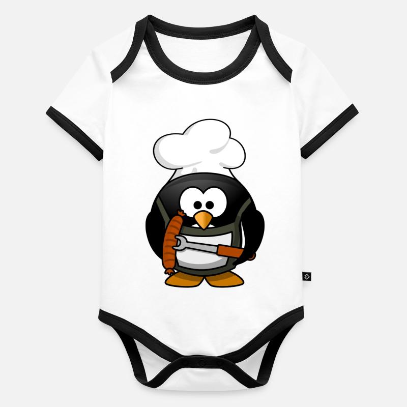 Cuisson du pingouin avec des saucisses grillées Body Bébé bio contrasté manches courtes