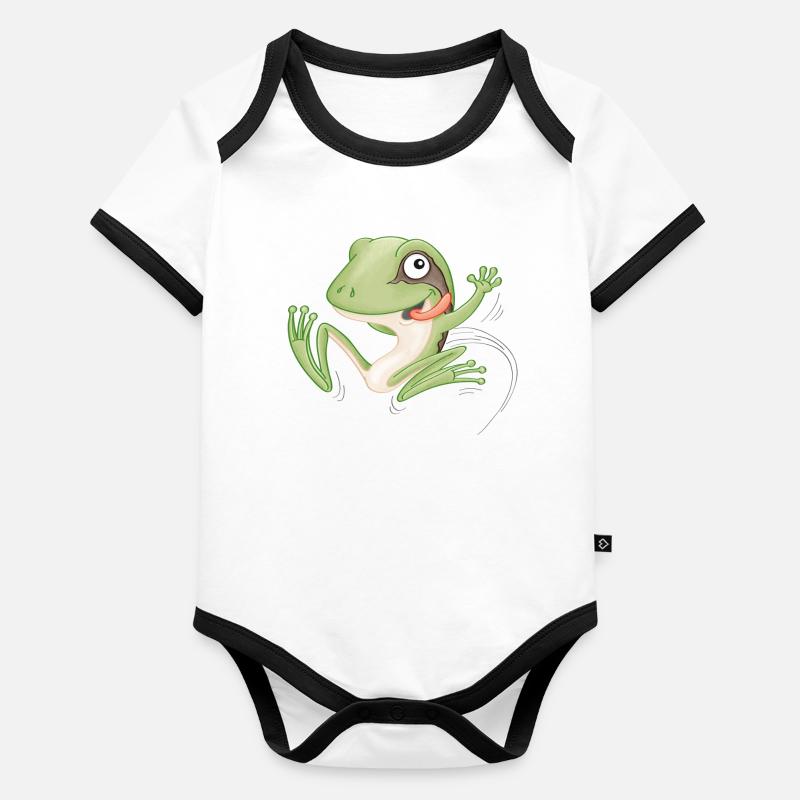 hüpfender Frosch Baby Bio-Kurzarm-Kontrastbody