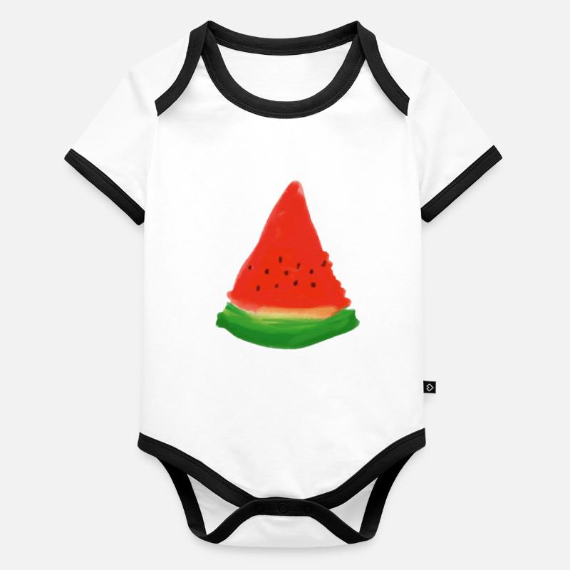 Tranche de pastèque à l’aquarelle Body Bébé bio contrasté manches courtes