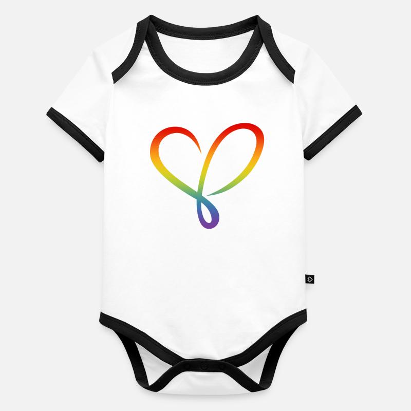 Regenbogen Herz Baby Bio-Kurzarm-Kontrastbody