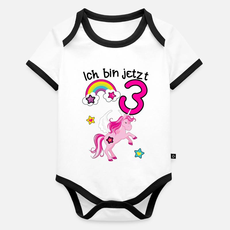 Ich bin jetzt 3 Einhorn Baby Bio-Kurzarm-Kontrastbody