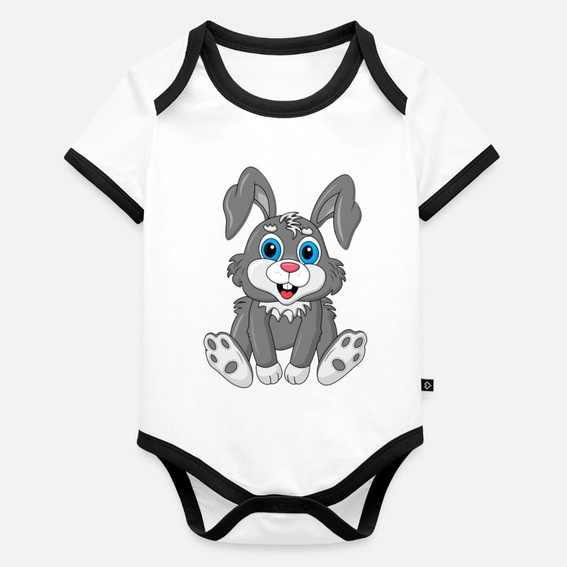 Doux Lapin Yeux Bleus Body Bébé bio contrasté manches courtes