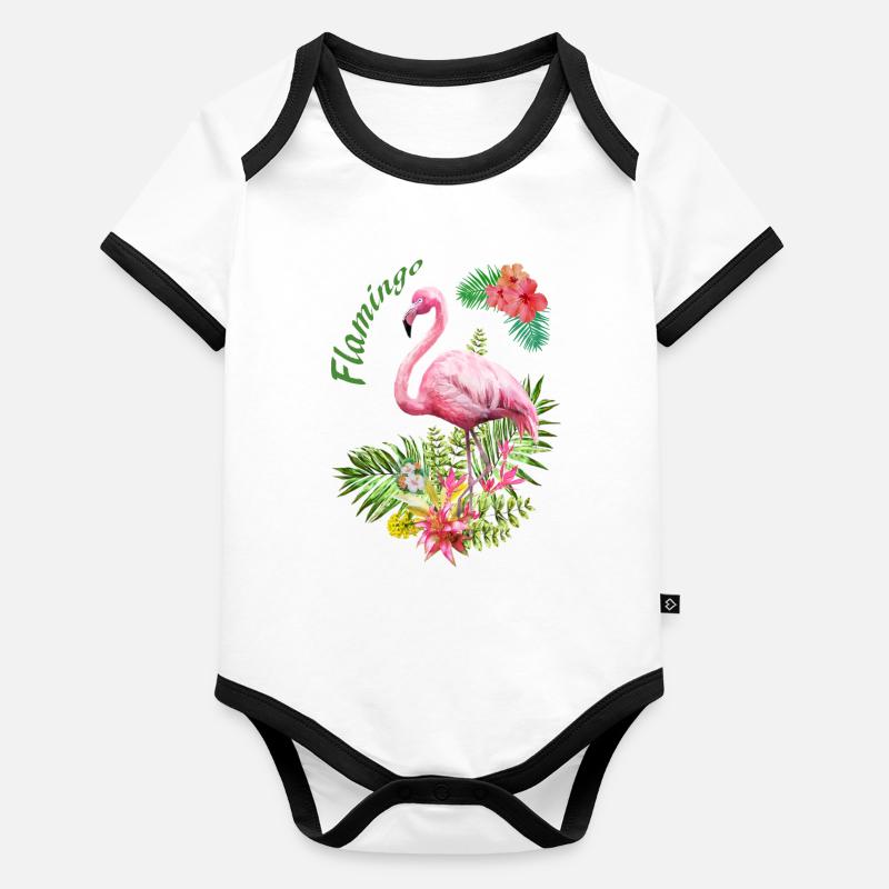 flamant rose Body Bébé bio contrasté manches courtes