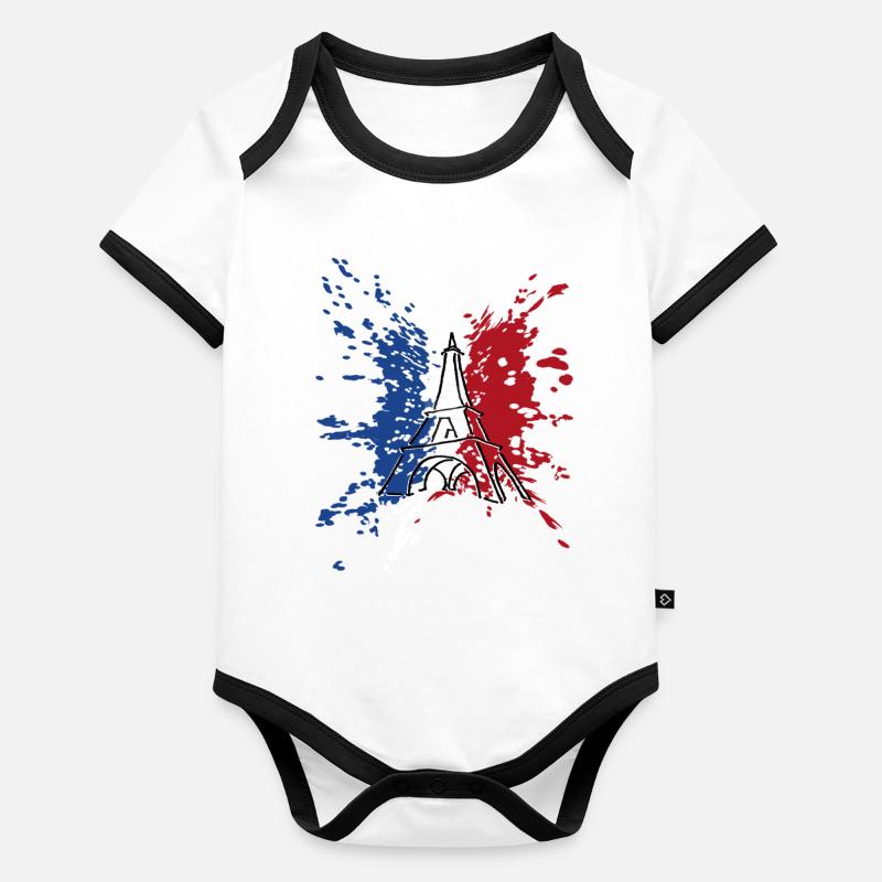 Drapeau Tour Eiffel France ✅ Drapeau Tour Eiffel ✔ Body Bébé bio contrasté manches courtes