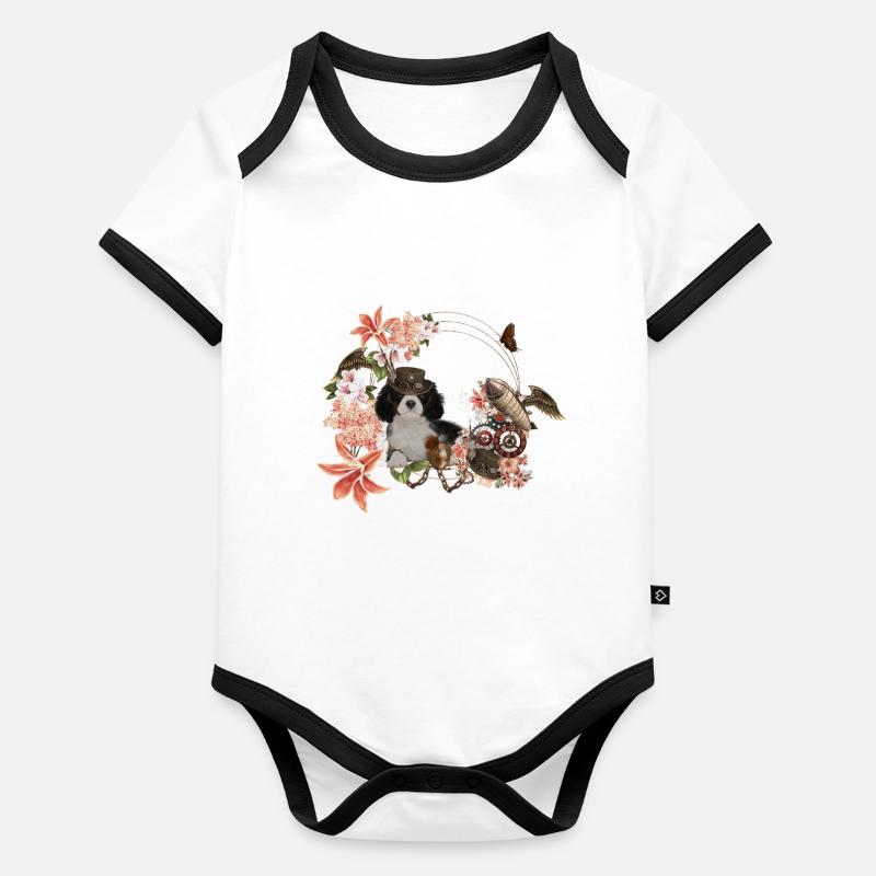 Steampunk, chiot et écureuil au chapeau Body Bébé bio contrasté manches courtes