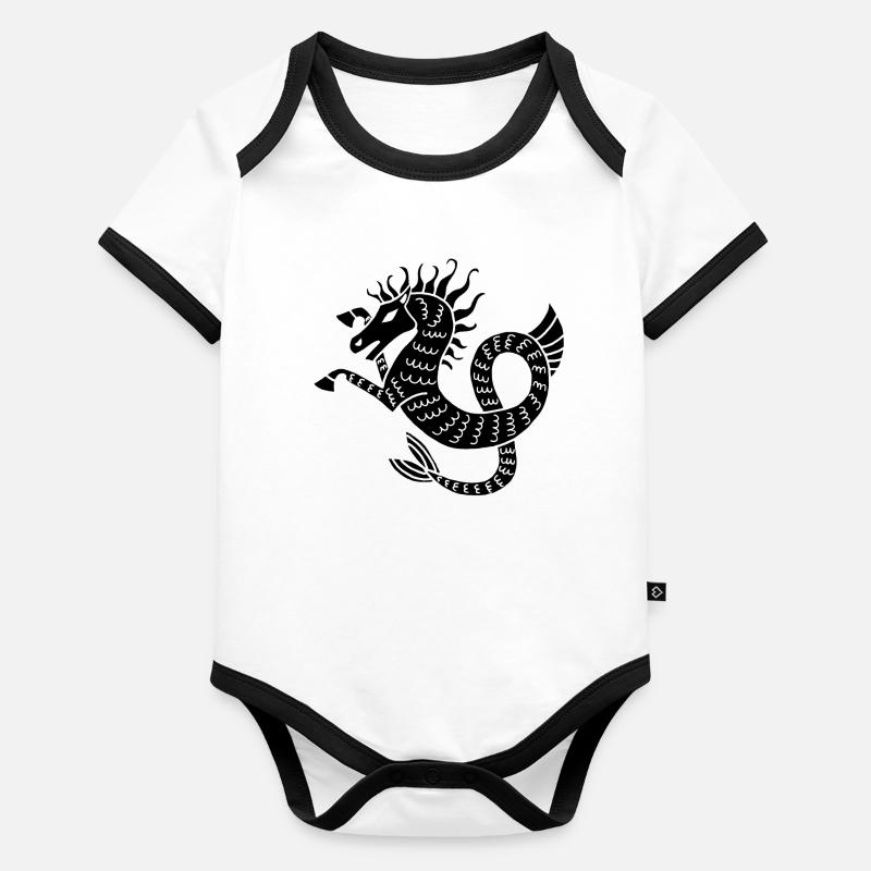Cheval de mer noir Body Bébé bio contrasté manches courtes