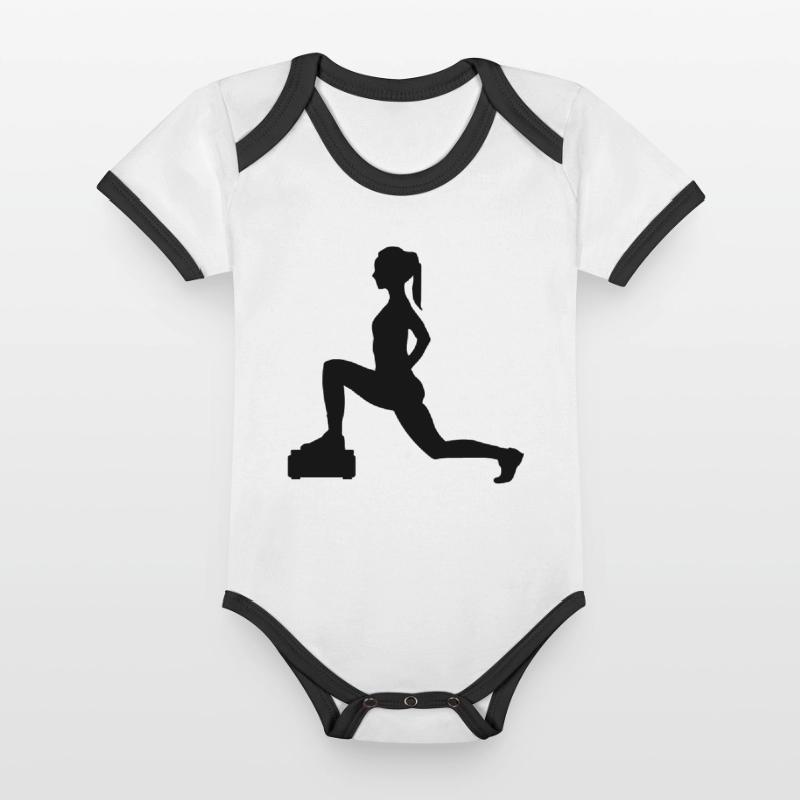 Mädchen oder Dame, die Schritte oder Aerobic macht Baby Bio-Kurzarm-Kontrastbody