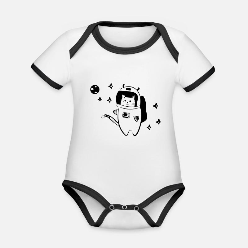 Chat cool dans l'espace - Body Bébé bio contrasté manches courtes - blanc/noir