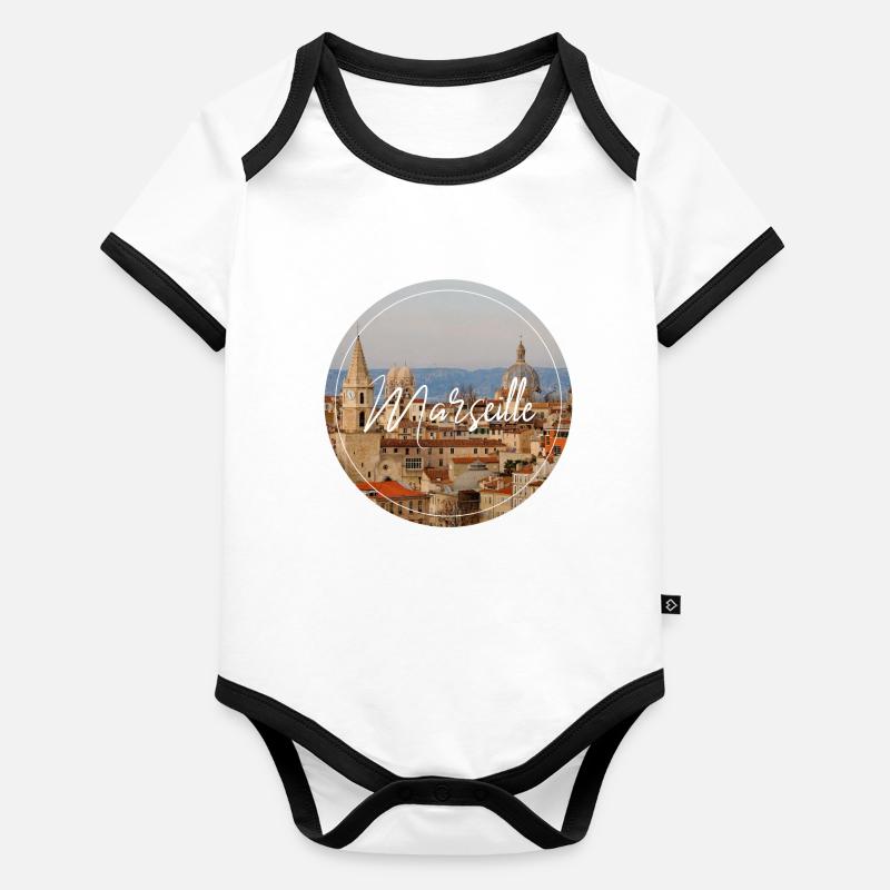 Marseille Stadtansicht Script Baby Bio-Kurzarm-Kontrastbody