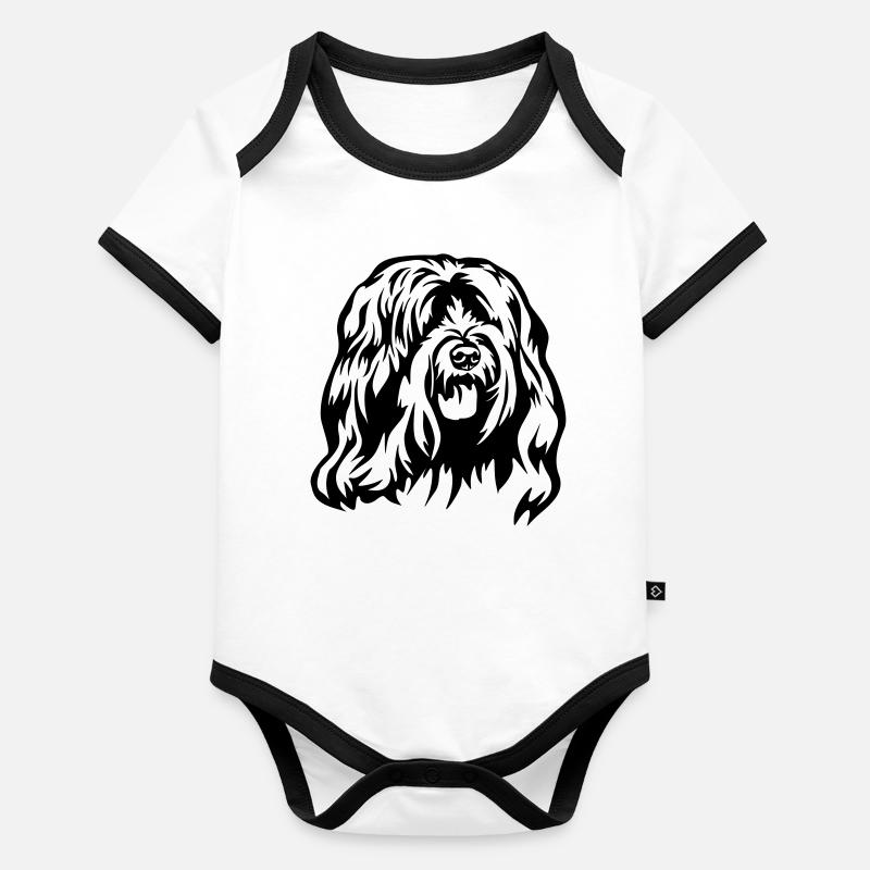 Tibetan Terrier Head Organic Baby Contrasting Bodysuit
