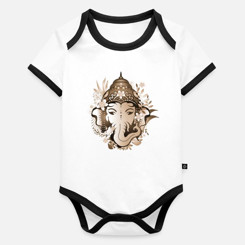Le dieu éléphant Ganesha avec des fleurs à effet sépia Body Bébé bio contrasté manches courtes