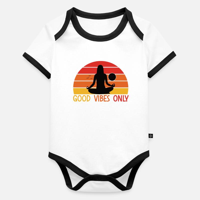 Femme méditative coucher de soleil design Body Bébé bio contrasté manches courtes