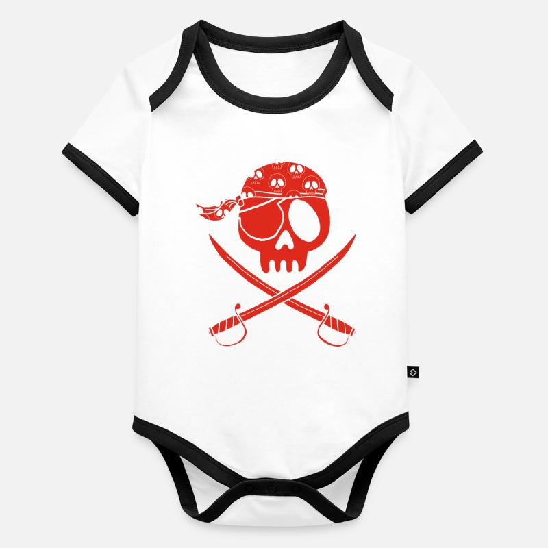 Roter Piratenschädel Baby Bio-Kurzarm-Kontrastbody