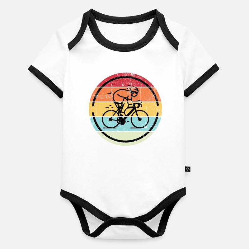 Cycliste rétro dans les cercles au coucher du soleil Body Bébé bio contrasté manches courtes