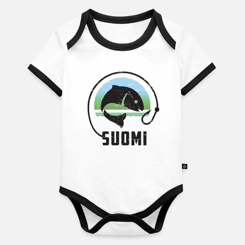 Vacances de pêche en Finlande Body Bébé bio contrasté manches courtes