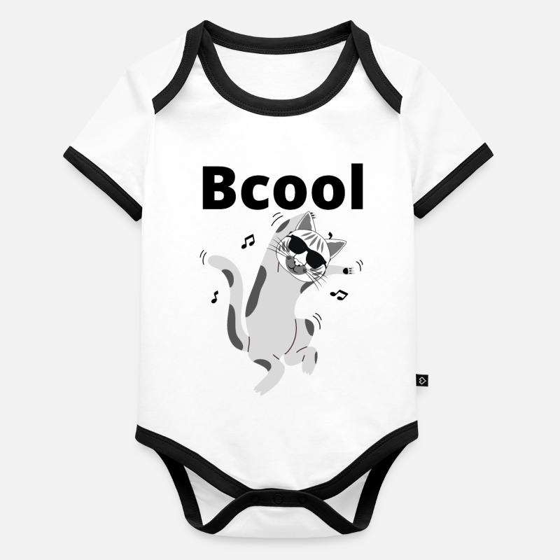 Groovy Grey Cat in Sunglasses Organic Baby Contrasting Bodysuit