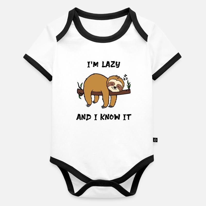 Sloth Lazy Animal Sleeping Statement Jungle Body Bébé bio contrasté manches courtes