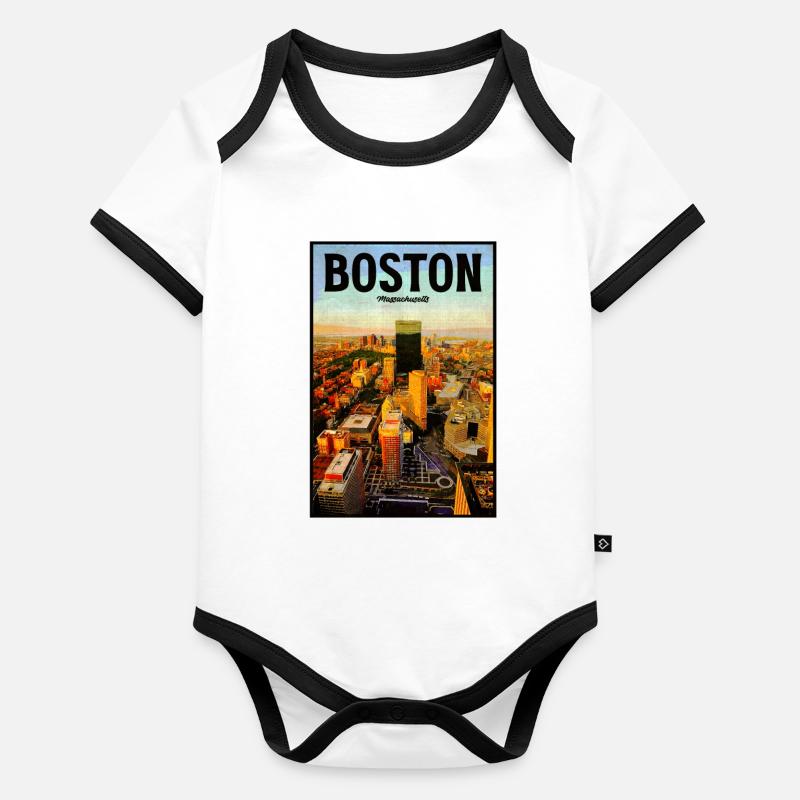 Paysage urbain de Boston Body Bébé bio contrasté manches courtes