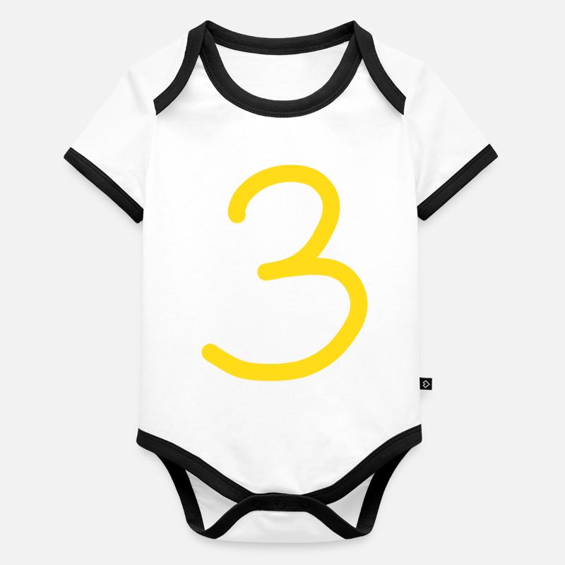 3 Nummer drei Zahl Geburtstag Baby Bio-Kurzarm-Kontrastbody